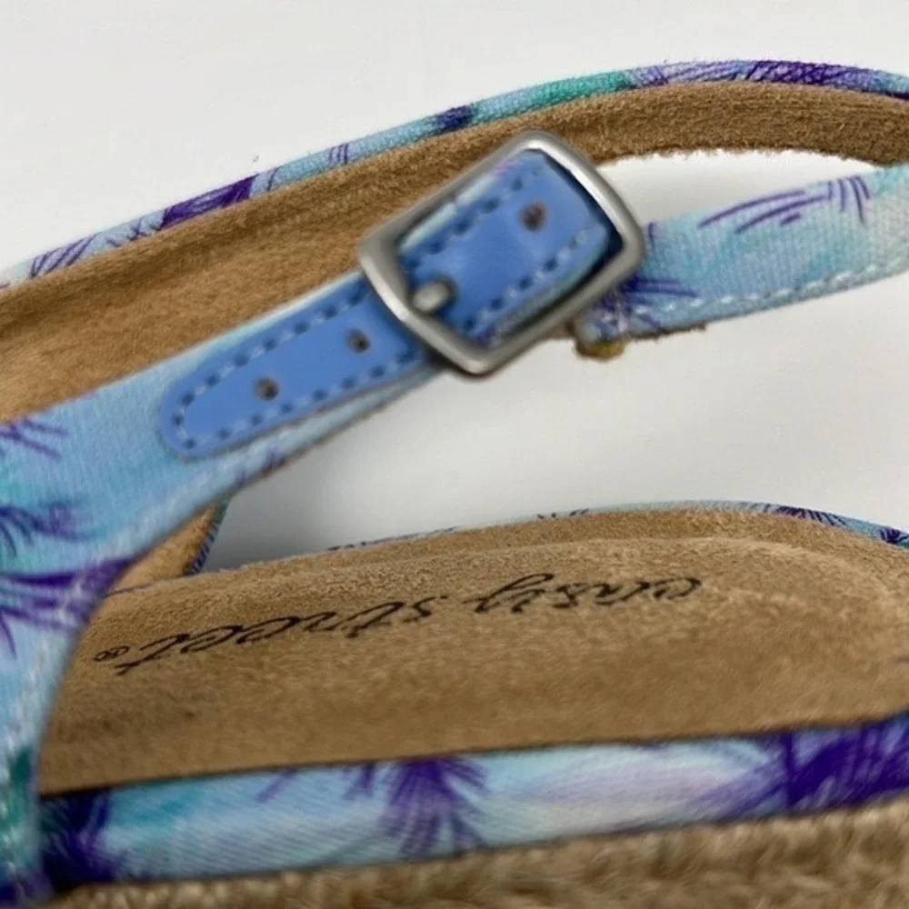 Easy Street‎ Devlin Espadrille Wedge Sandals Blue Purple Tropical Slingback 9.5